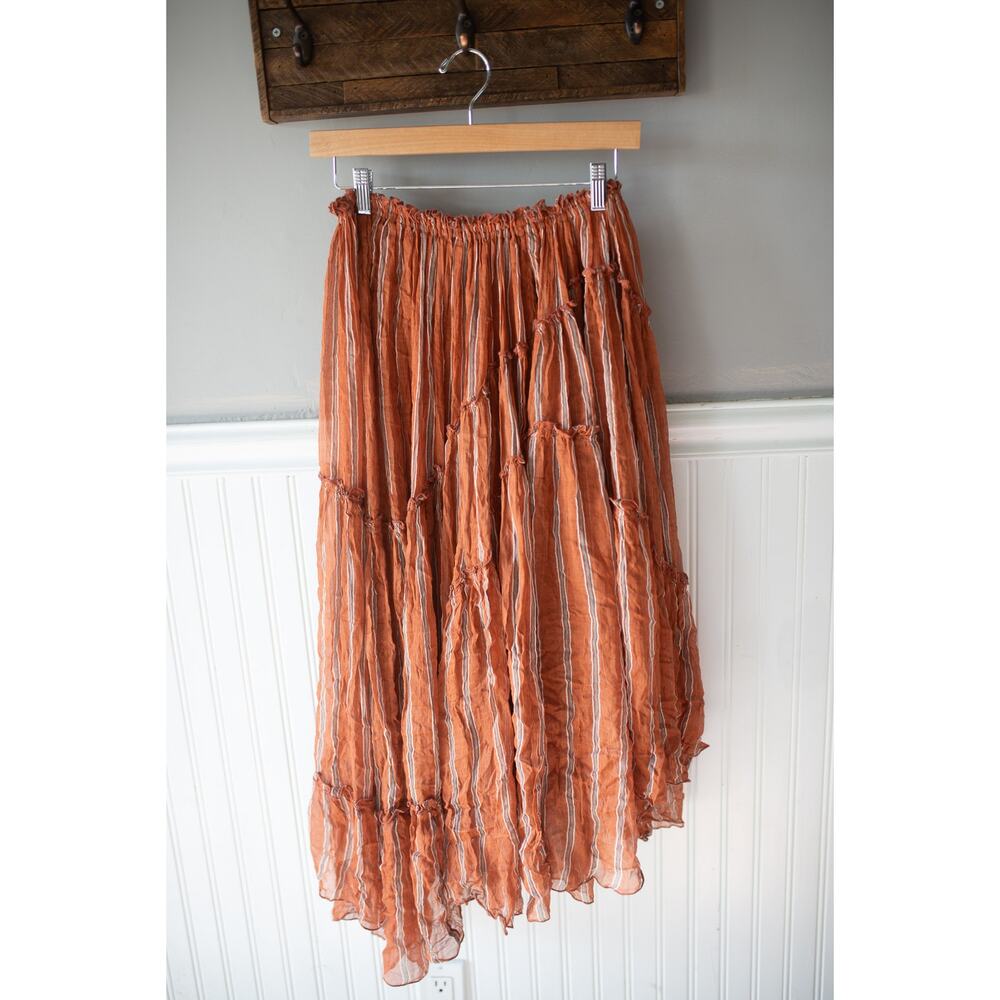 Free People One Ember Printed Midi Skirt in Terracotta Small FLAW - Picture 3 of 4